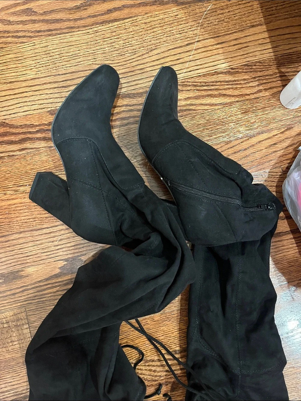 Black Over-the-Knee Suede Heeled Boots